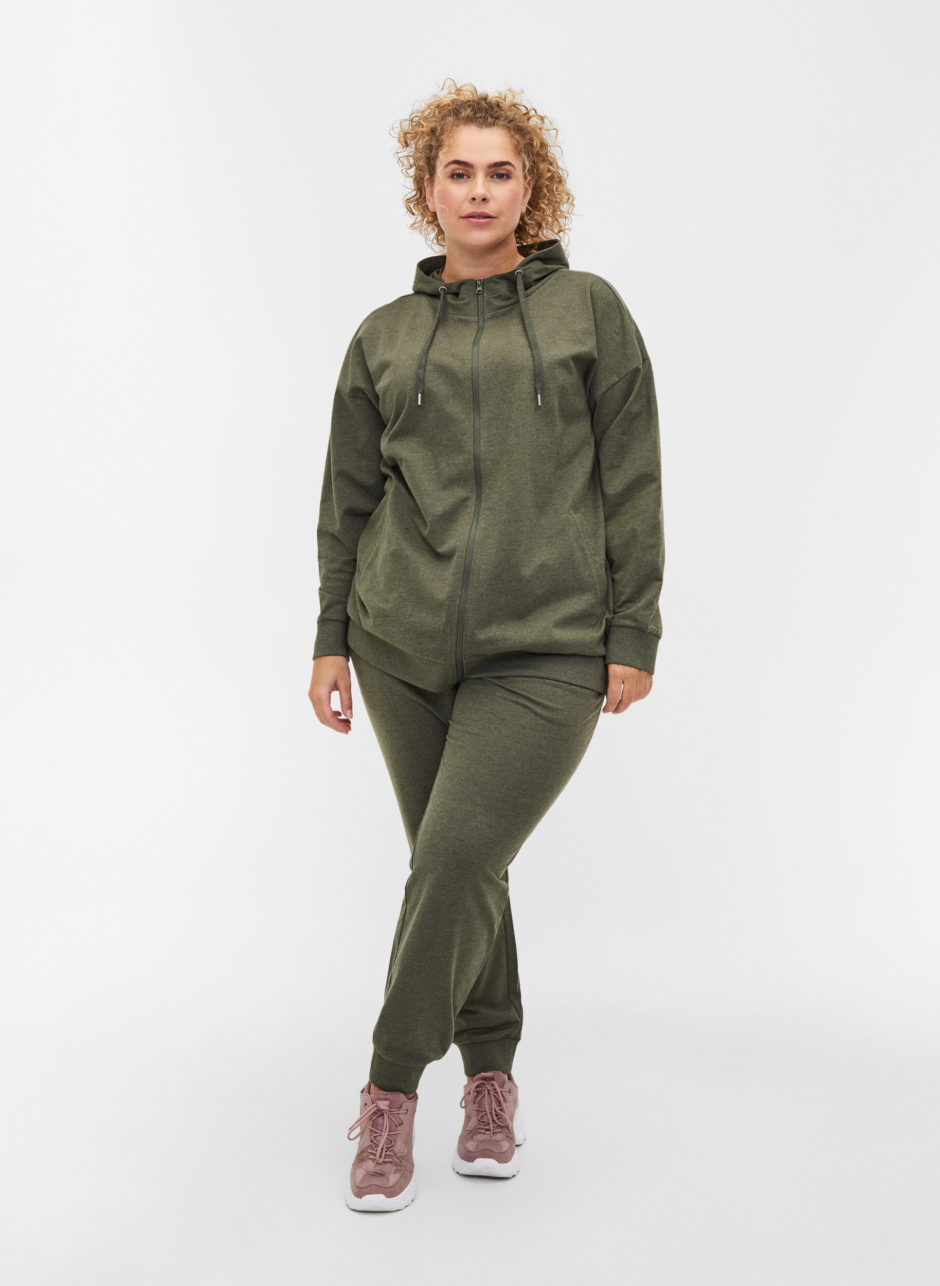 Zizzi Sweat-Cardigan mit Rei&szlig;verschluss und Kapuze, Forest Night, Model image number 2