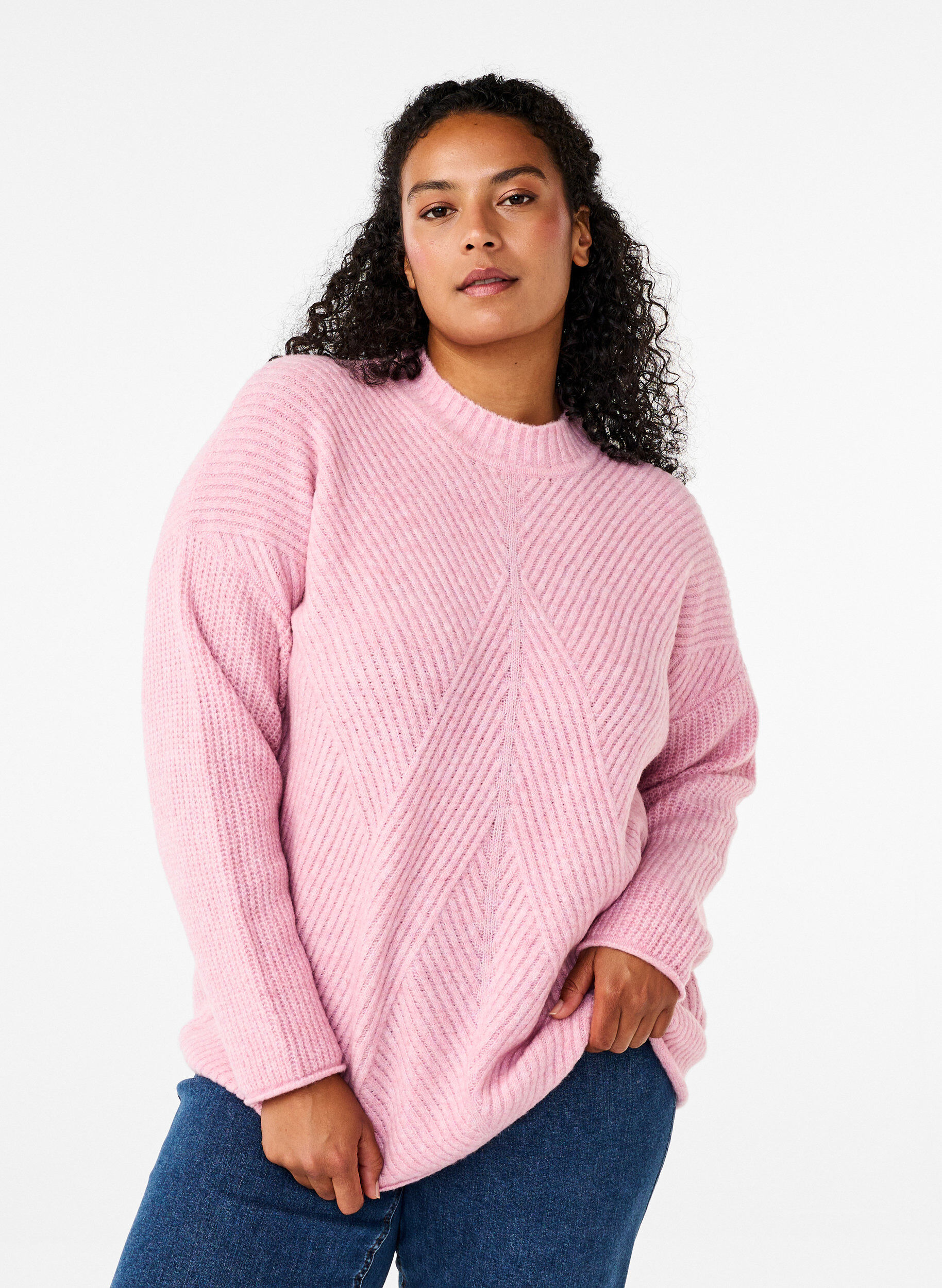 Zizzi Pullover mit Streifenmuster und langen &Auml;rmeln, Corsage Mel., Model image number 0