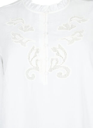 Bluse mit Rüschen und Lochstickerei, Bright White, Packshot image number 2