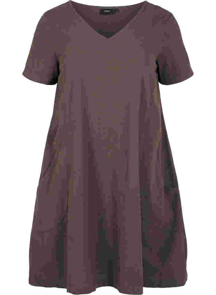 Kurzarm Kleid aus Baumwolle, Khaki Green, Packshot image number 0