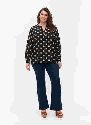 FLASH - Langärmelige Bluse mit Print, Black Brown Dot, Model image number 1