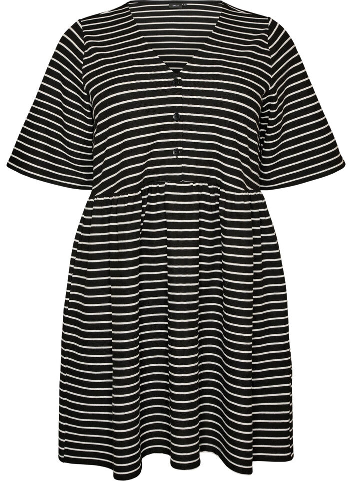 Kleid mit gerippter Textur und Empire-Linie, Wei&szlig;, Packshot image number 0