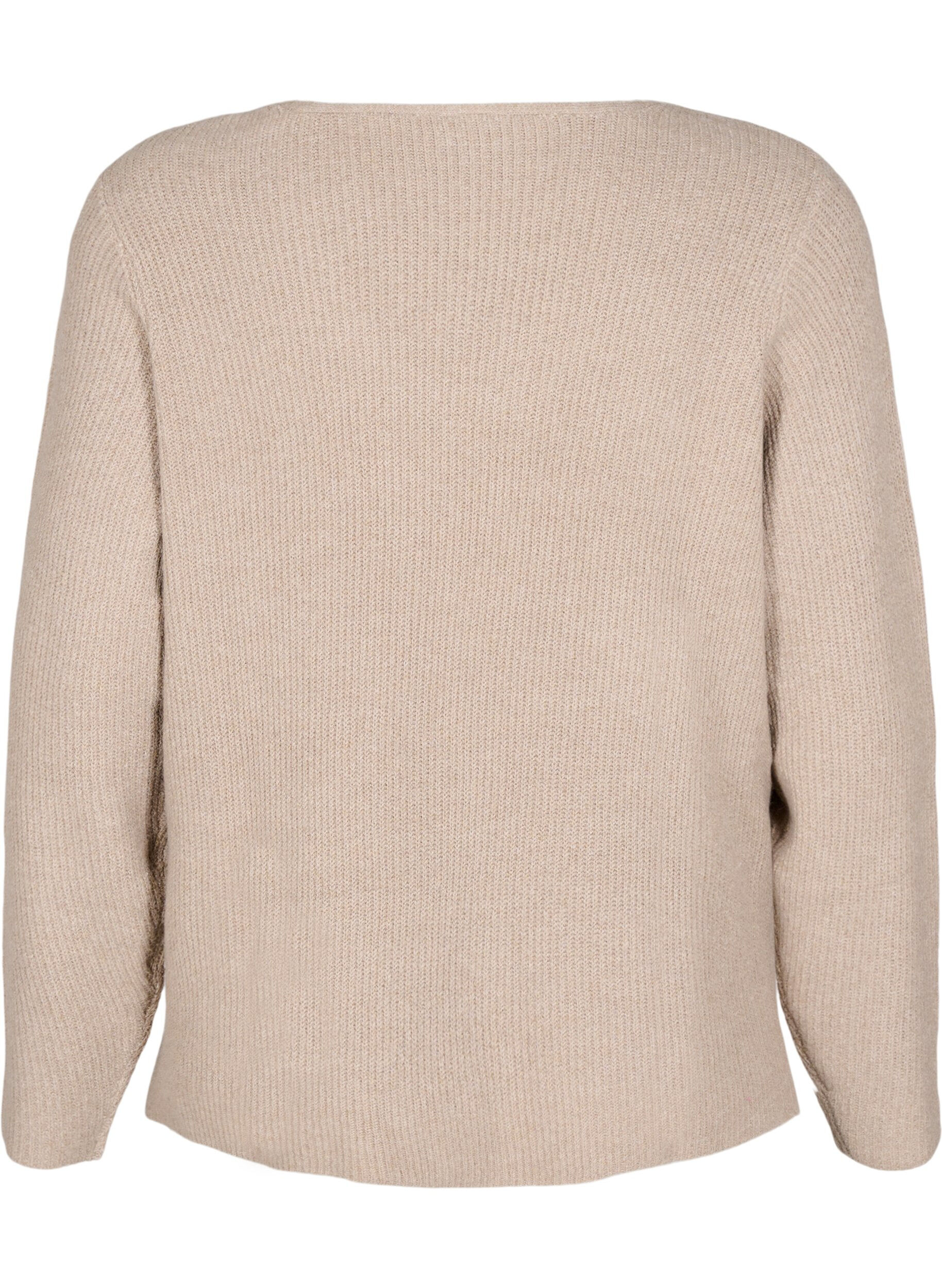 Zizzi Strickbluse mit V-Ausschnitt und langen &Auml;rmeln, Simply T. White Mel., Packshot image number 1