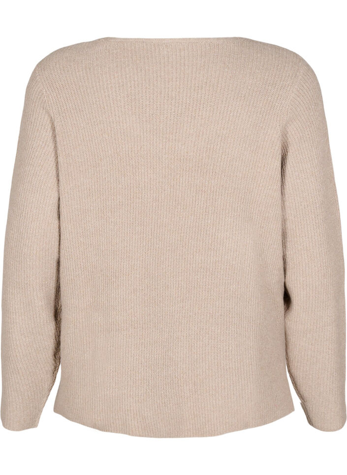 Strickbluse mit V-Ausschnitt und langen Ärmeln, Simply T. White Mel., Packshot image number 1