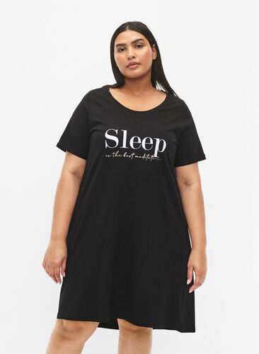 Kurzärmeliges Nachthemd aus Bio-Baumwolle, Black Sleep, Model image number 0