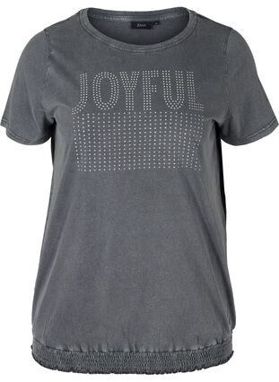T-Shirt aus Baumwolle mit Nieten und Smock, Grey Wash, Packshot image number 0