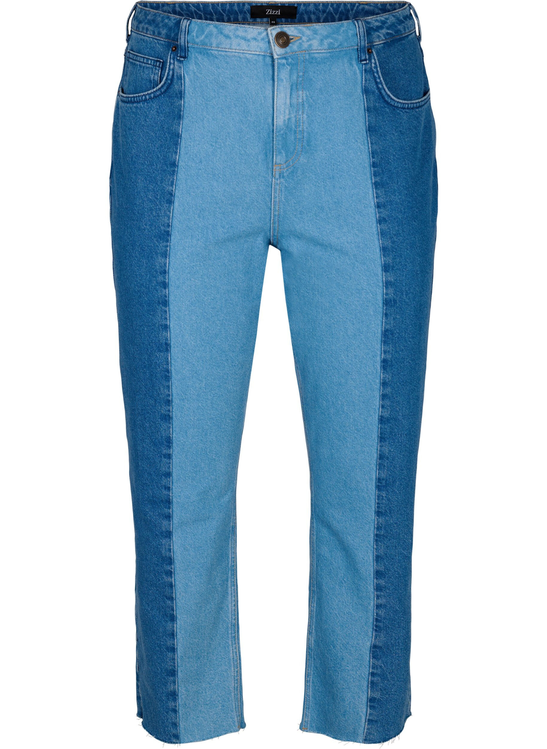 Zizzi Cropped Vera jeans mit Colorblock, Blue denim, Packshot image number 0