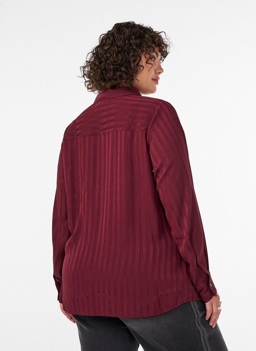 Bluse mit Strukturstreifen und Glitzerf&auml;den, Rot, Model image number 2