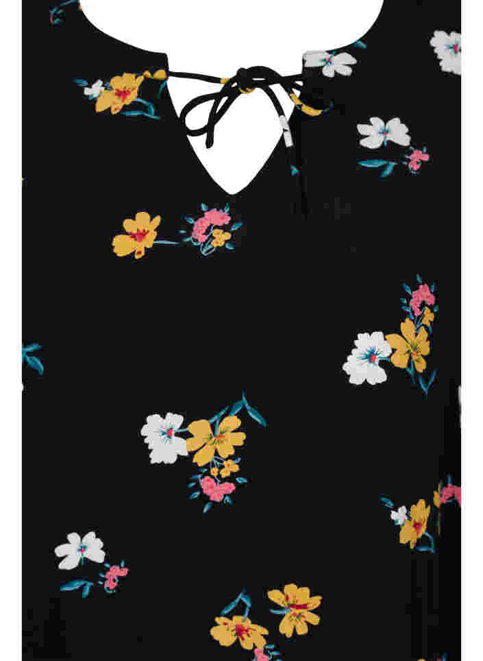 Bedrucktes Midikleid aus 100% Viskose, Black Flower, Packshot image number 2