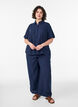 Hose aus Leinen und Viskose mit weitem Bein, Blau, Model image number 0
