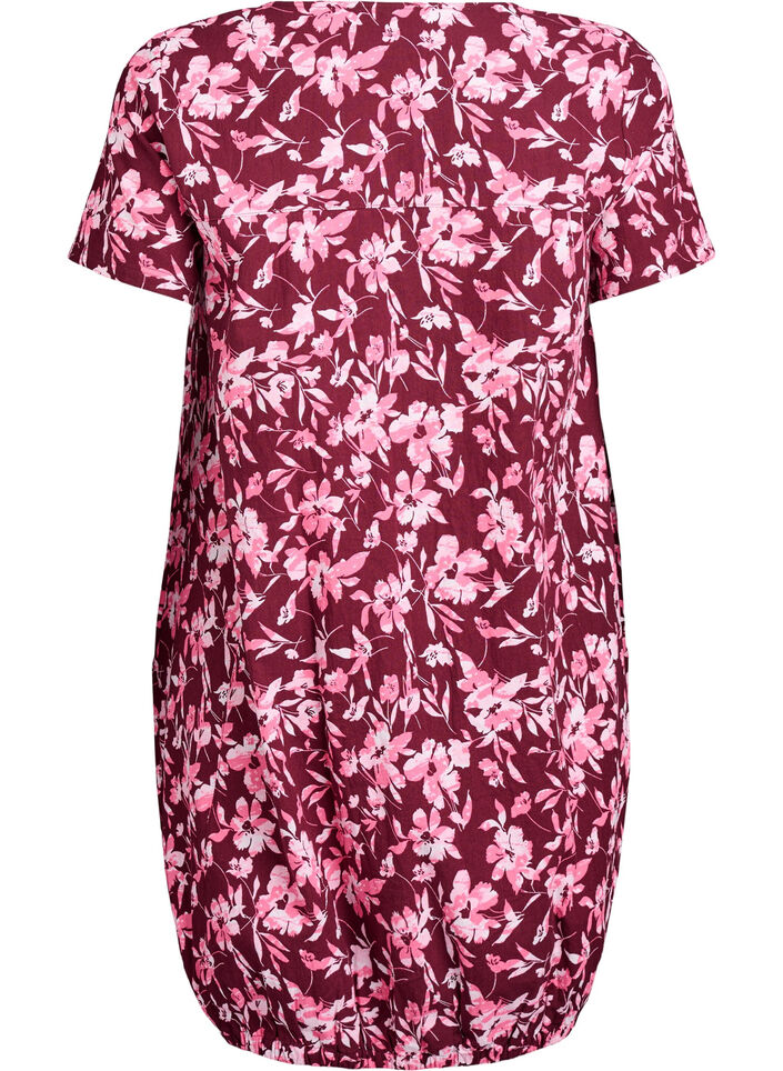 Kurz&auml;rmliges Baumwollkleid mit Aufdruck, Dunkles Bordeaux, Packshot image number 1