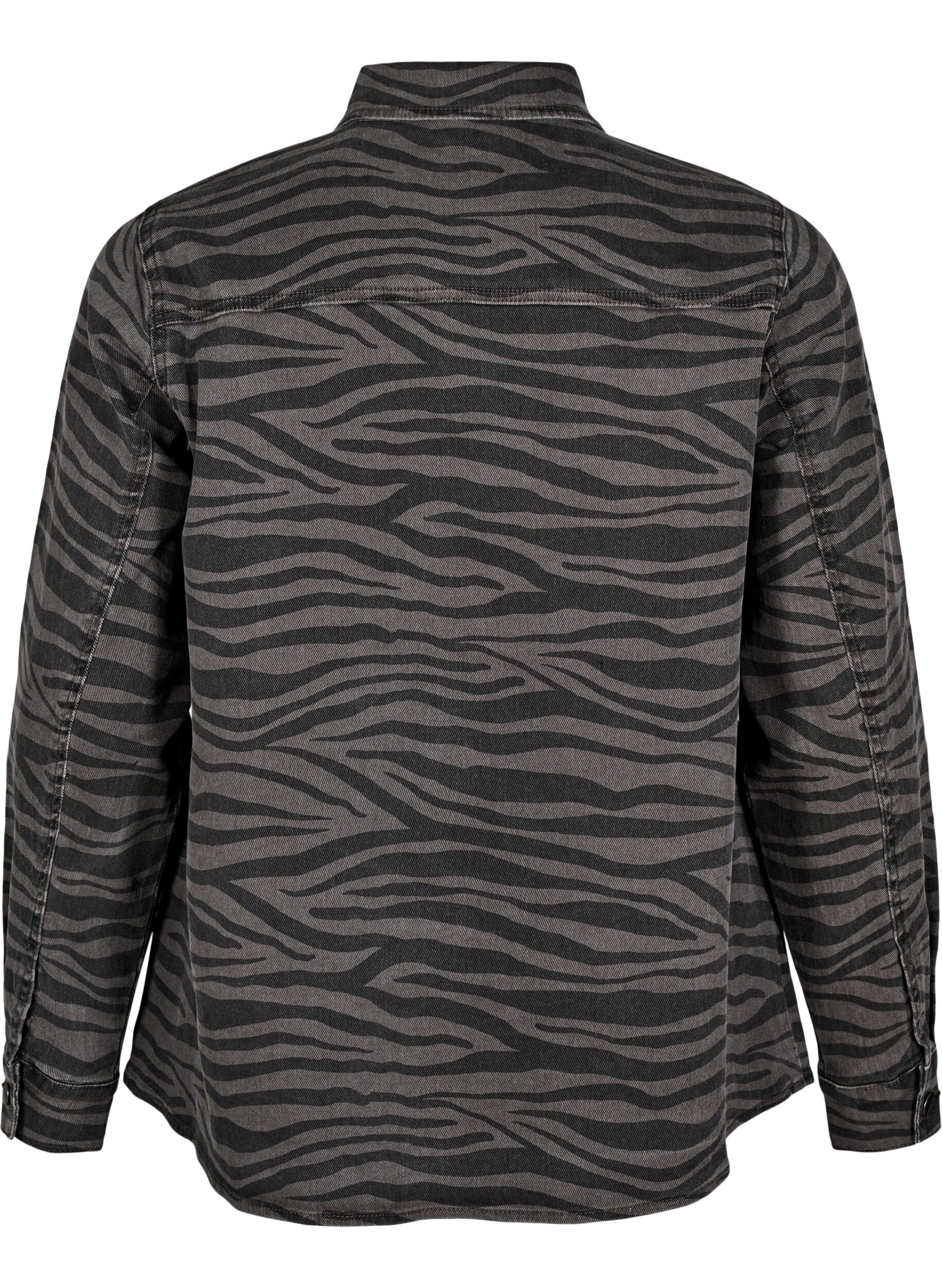 Zizzi Jeanshemd mit Leopardenmuster und Kn&ouml;pfen, Schwarz, Packshot image number 1