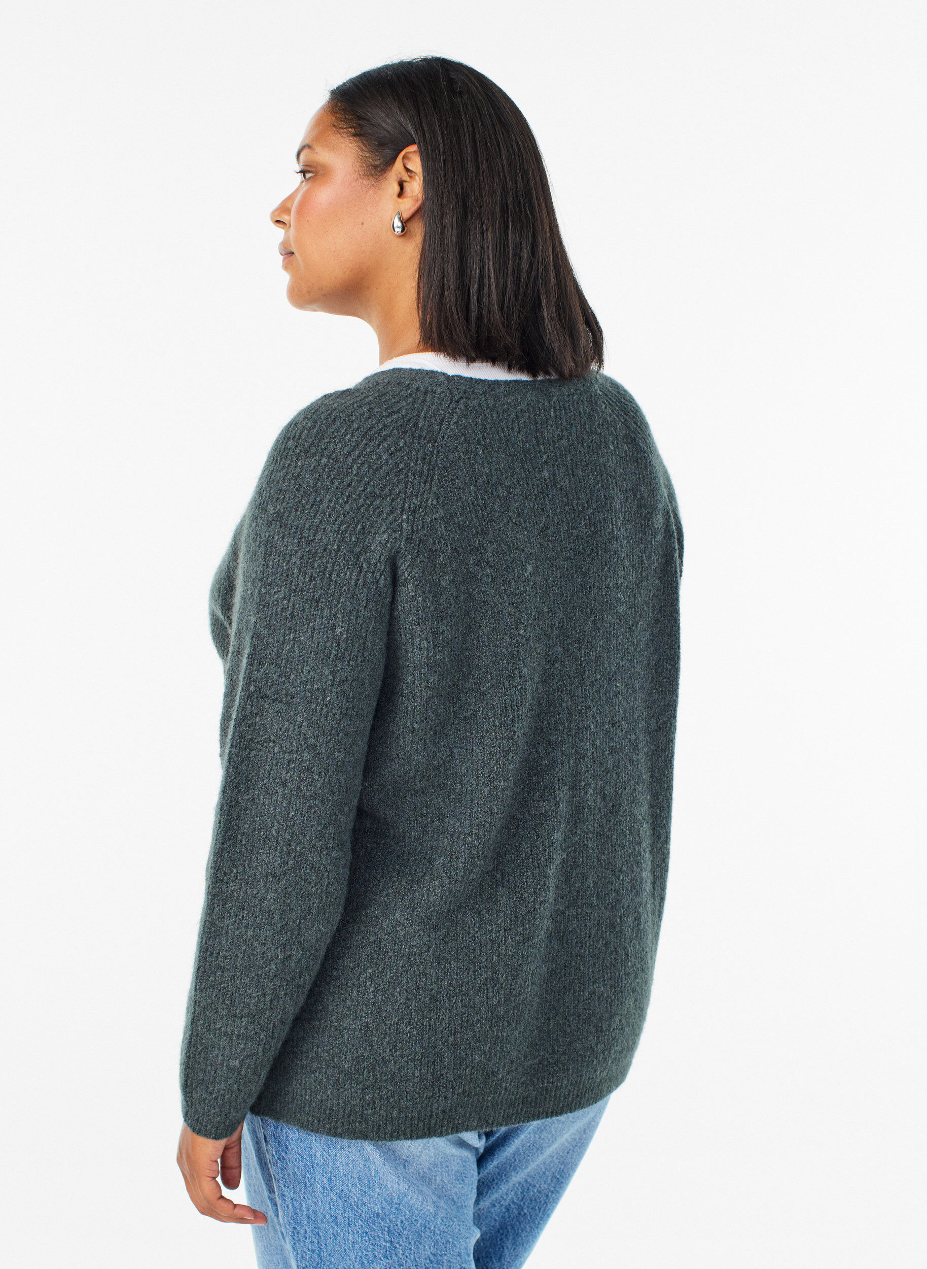 Zizzi Strickbluse mit V-Ausschnitt und Raglan&auml;rmeln, Gr&uuml;n, Model image number 2