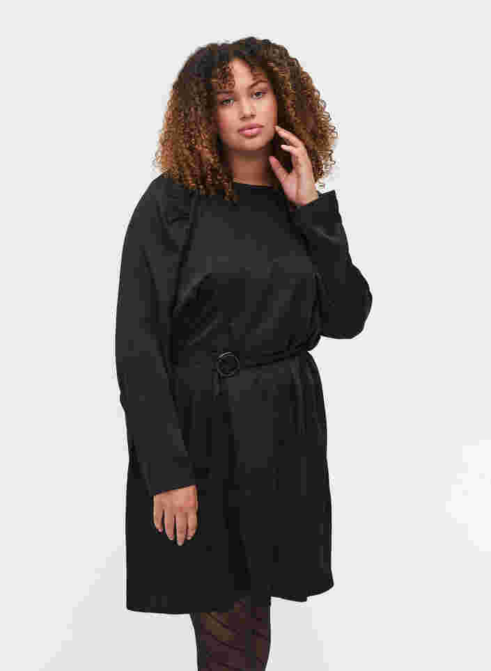 Langarm Kleid mit passendem Taillengürtel, Black, Model image number 0