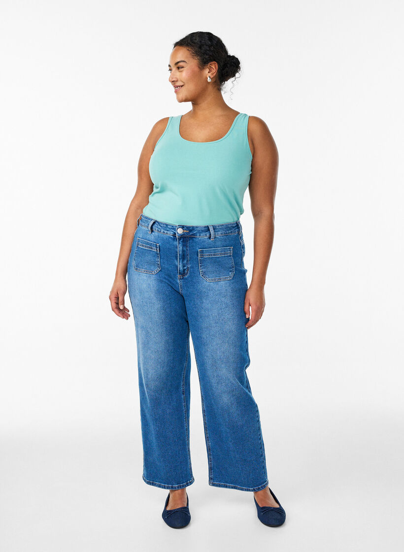 Solide Farbe Grundoberteil aus Baumwolle, Gr&uuml;n, Model image number 1