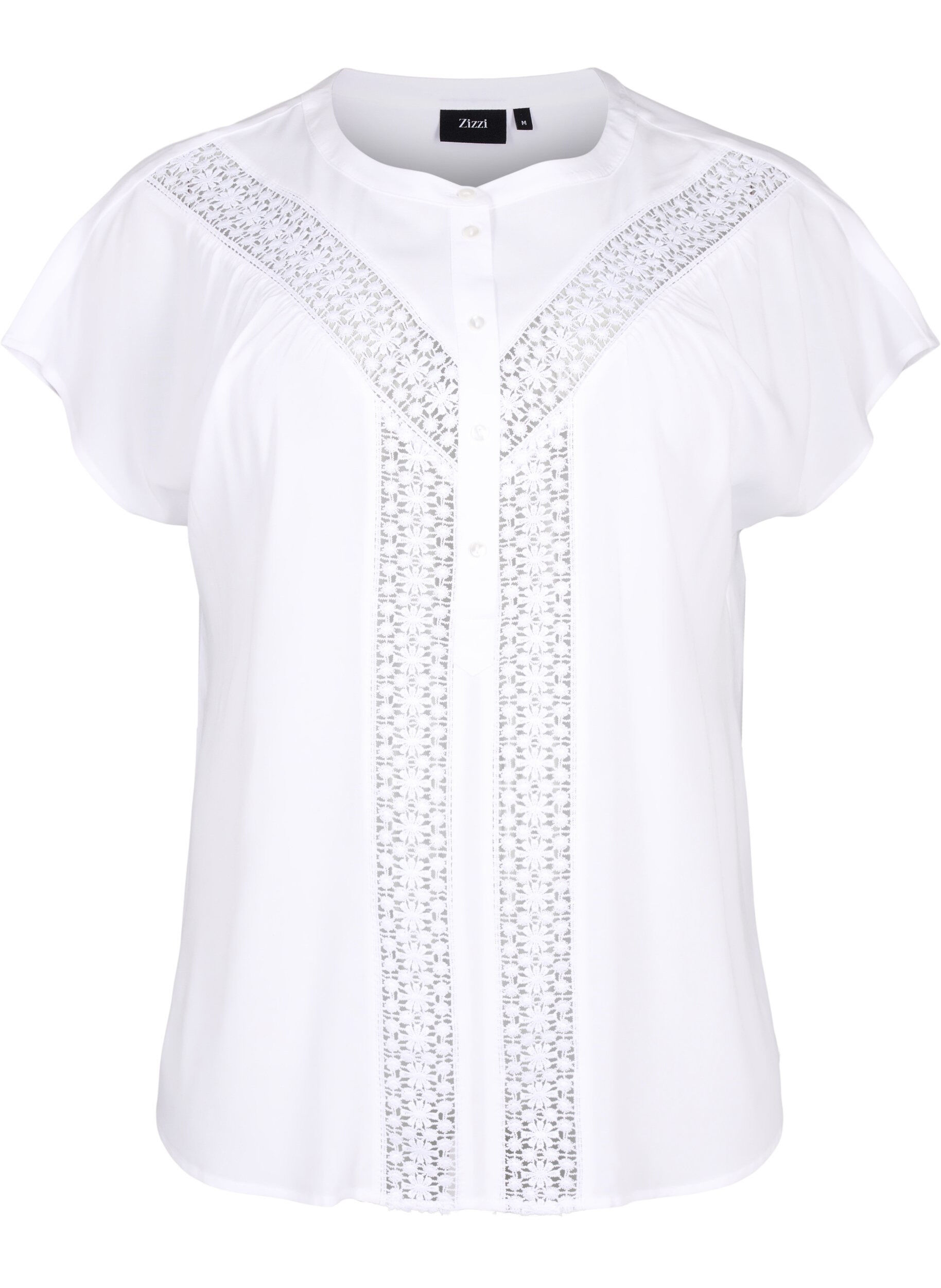 Zizzi  Viskosebluse mit Spitzenbesatz, Bright White, Packshot image number 0