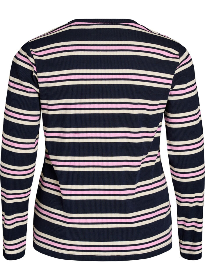 Lang&auml;rmeliges Nachtoberteil aus geripptem Jersey mit Streifen, Blau, Packshot image number 1