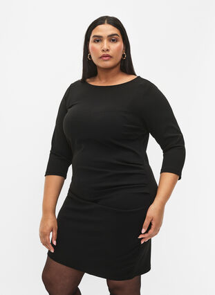 Kleid mit Drapierung und 3/4-Ärmeln, Black, Model image number 0
