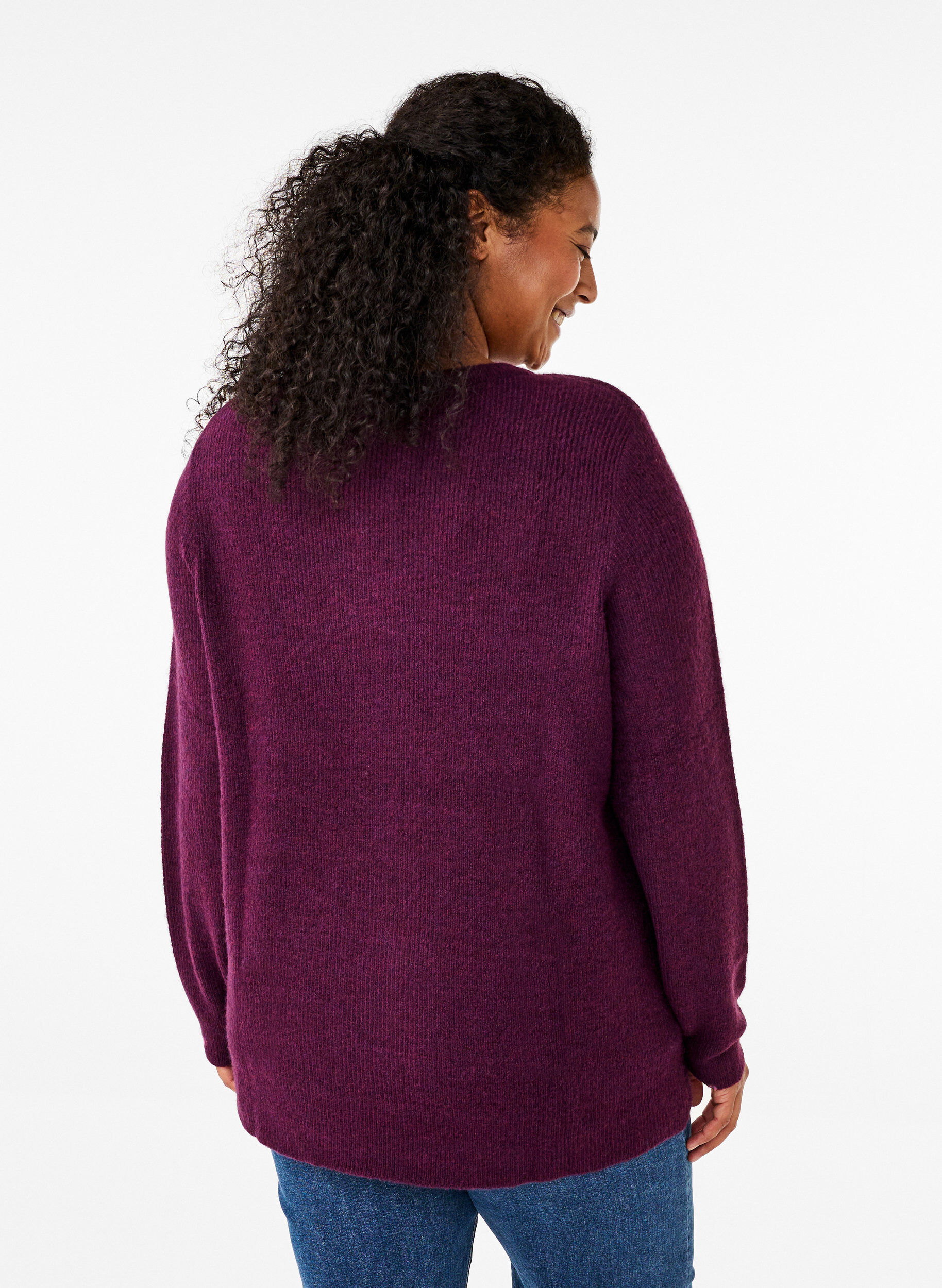 Zizzi Melange-Pullover mit Rundhalsausschnitt, Potent Purple Mel., Model image number 1