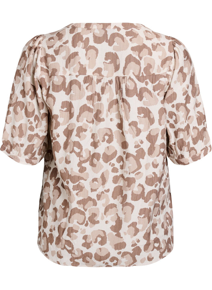 Bluse mit Leopardenmuster und halben Ärmeln, Weiß, Packshot image number 1