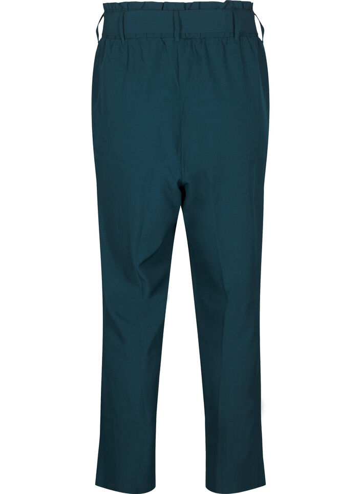 Hoch taillierte Hose mit Rüschen und Bindegürtel, Sea Moss Melange, Packshot image number 1