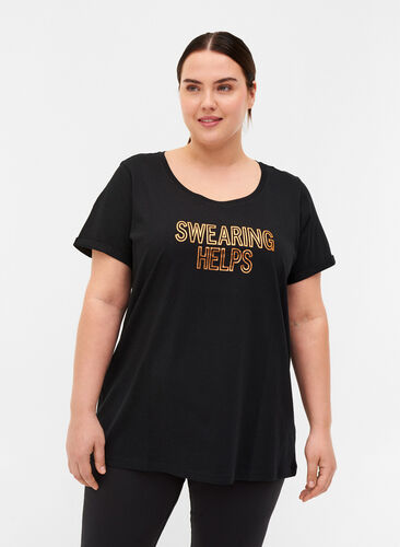 Trainings-T-Shirt mit Print, Black Swearing, Model image number 0