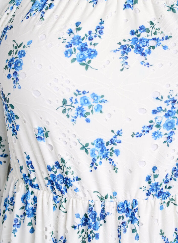 Kn&ouml;chellanges Kleid mit Blumenprint und Lochstickerei, Wei&szlig;, Packshot image number 2