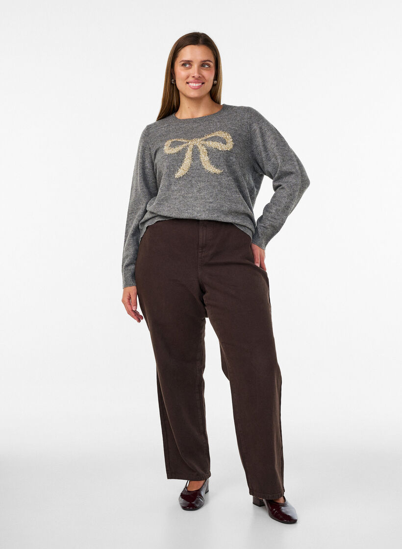 Pullover mit Glitzerschleife, Grau, Model image number 1