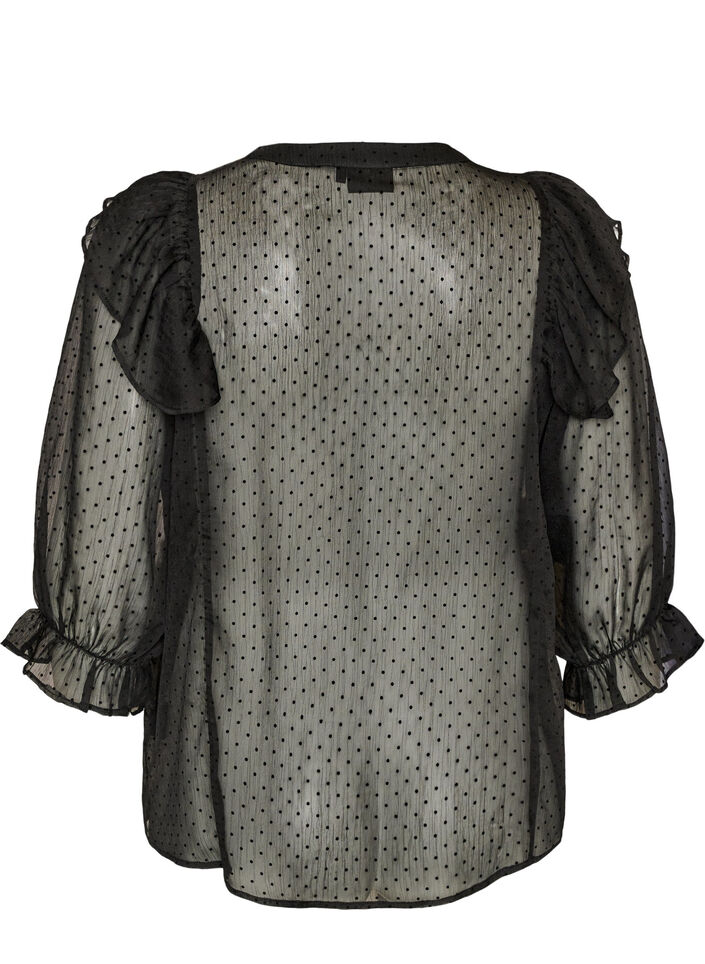 Transparente Hemdbluse mit Punkten und R&uuml;schendetails, Schwarz, Packshot image number 1