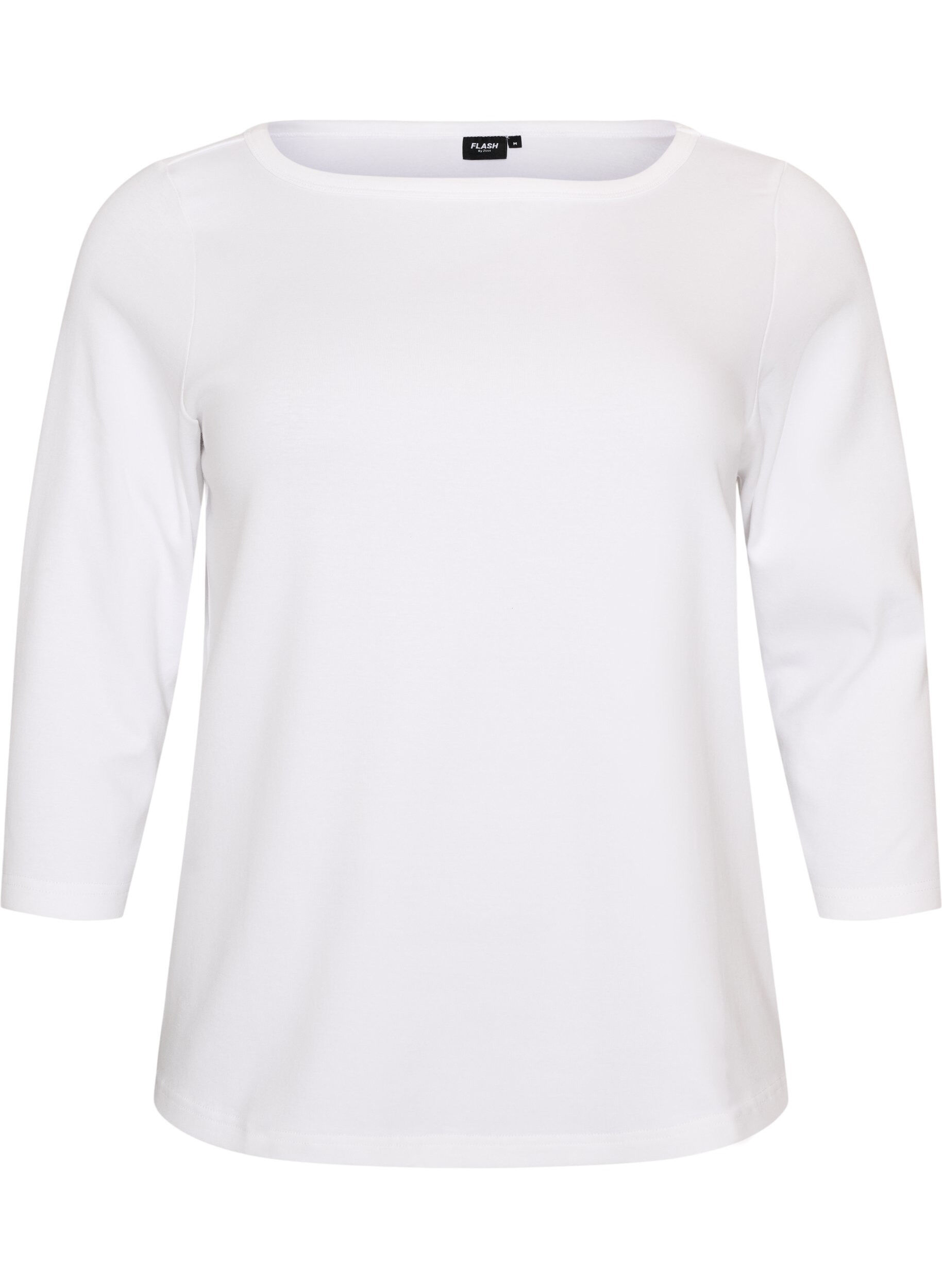 ZizziBasic-T-Shirt mit U-Boot-Ausschnitt und 3/4-&Auml;rmeln, Wei&szlig;, Packshot image number 0