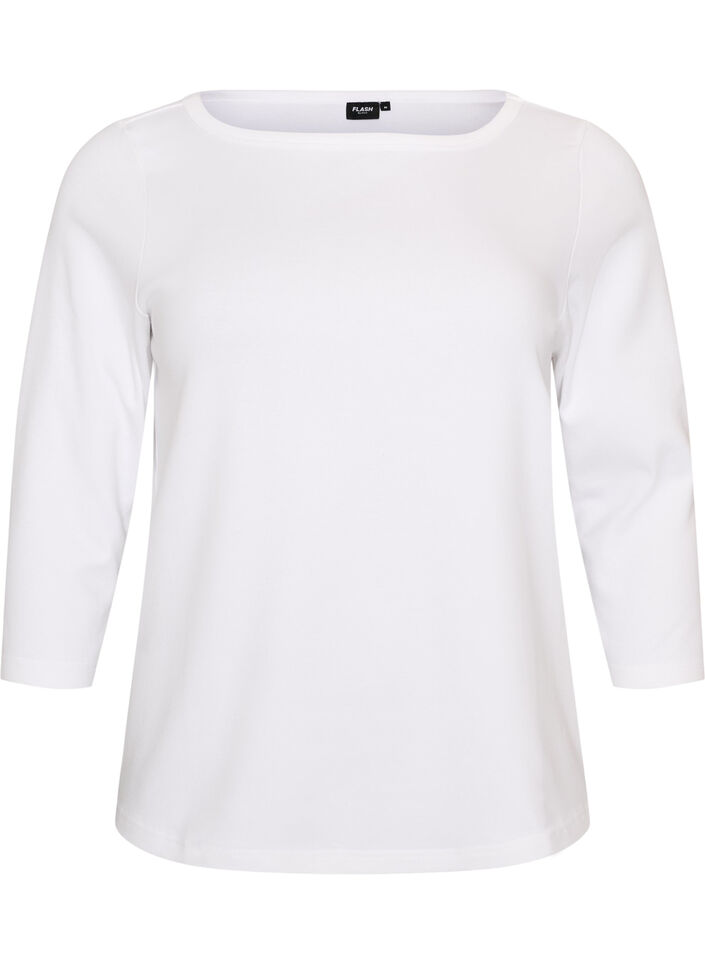 Basic-T-Shirt mit U-Boot-Ausschnitt und 3/4-&Auml;rmeln, Wei&szlig;, Packshot image number 0