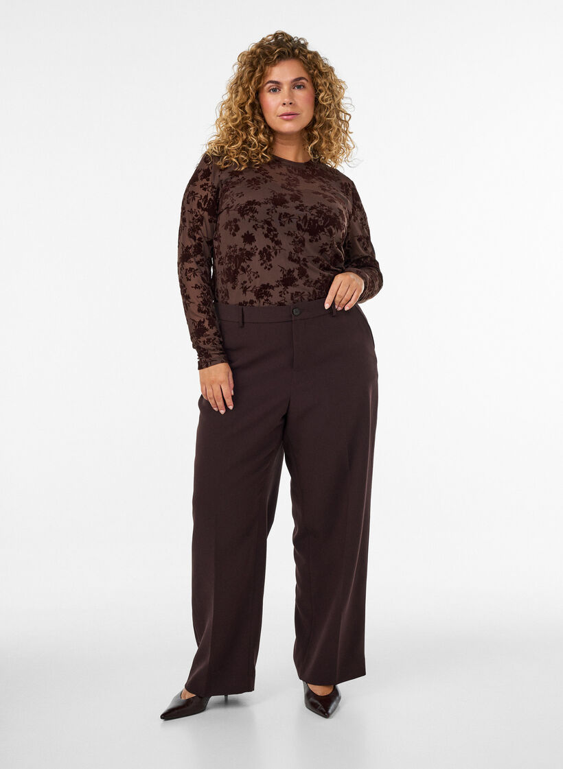 Weite Anzughose mit hoher Taille, Braun, Model image number 0
