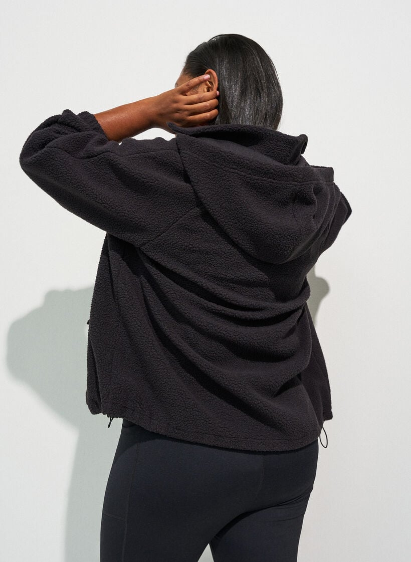 Teddyjacke mit Kapuze und Rei&szlig;verschluss, Schwarz, Model image number 1