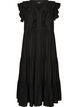 &Auml;rmelloses Midikleid aus Leinen und Viskose mit R&uuml;schen, Schwarz, Packshot image number 0