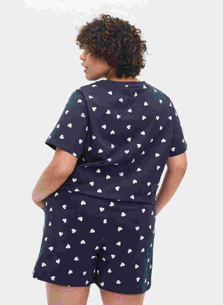 Kurzarm Pyjama-T-Shirt aus Baumwolle, Navy Blazer AOP, Model image number 1