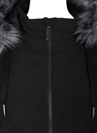 Winterjacke mit abnehmbarer Kapuze und großem imitiertem Pelzkragen, Black, Packshot image number 2