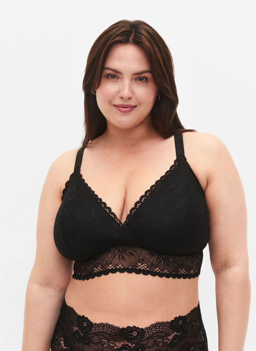 Spitze Bralette mit Rückendetail, Black, Model image number 0