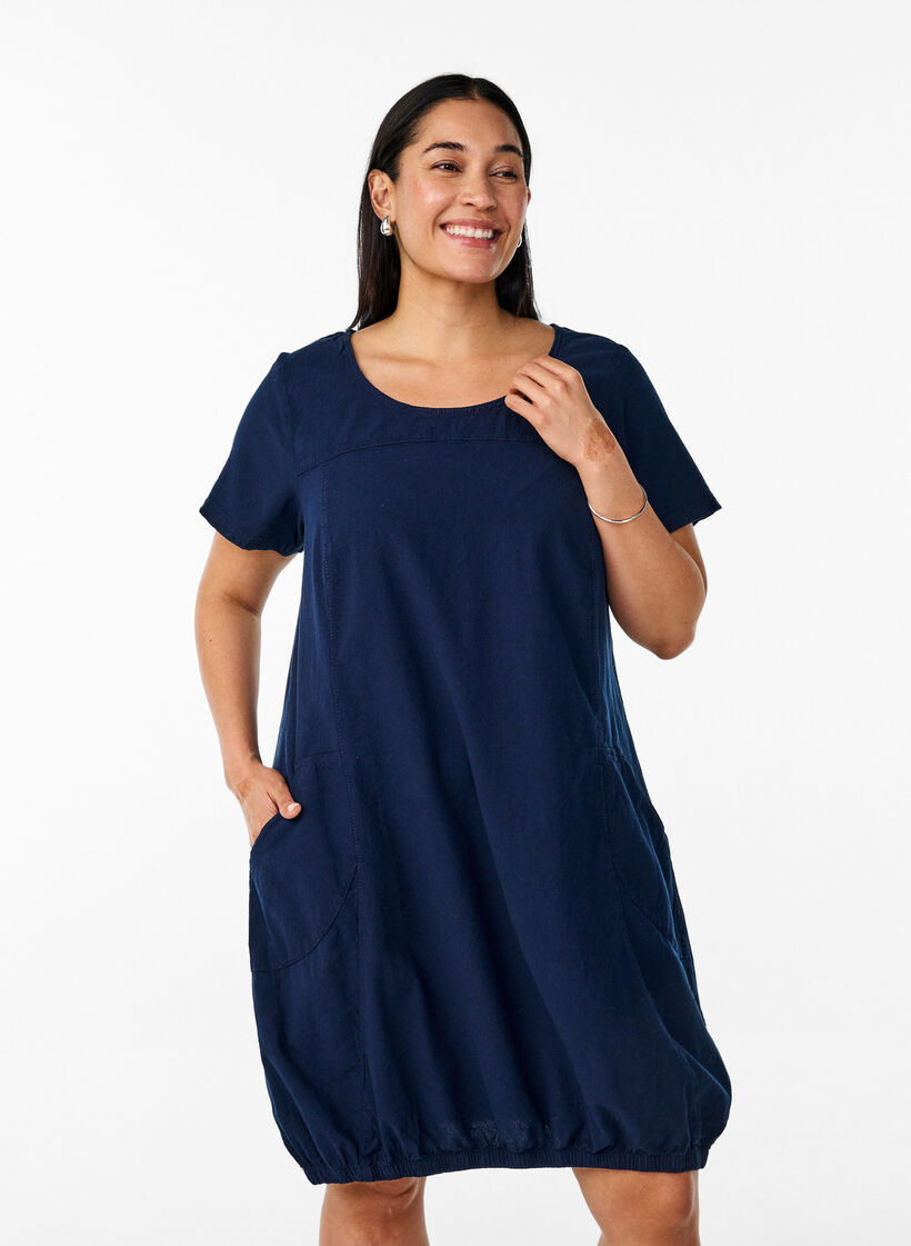 Kurzarm Kleid aus Baumwolle, Blau, Model image number 0