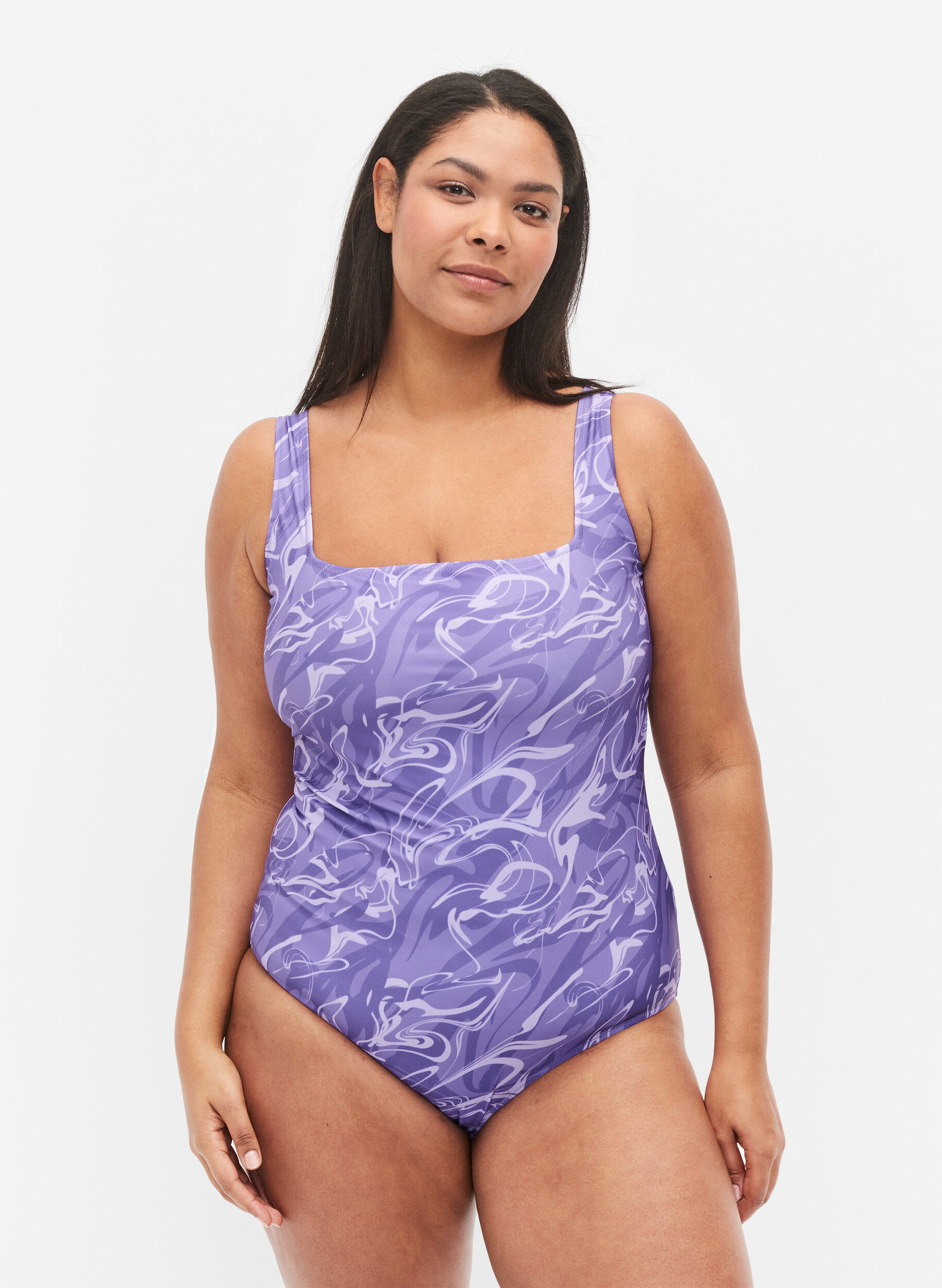 Zizzi Badeanzug mit Druck, Swirl Print, Model image number 0