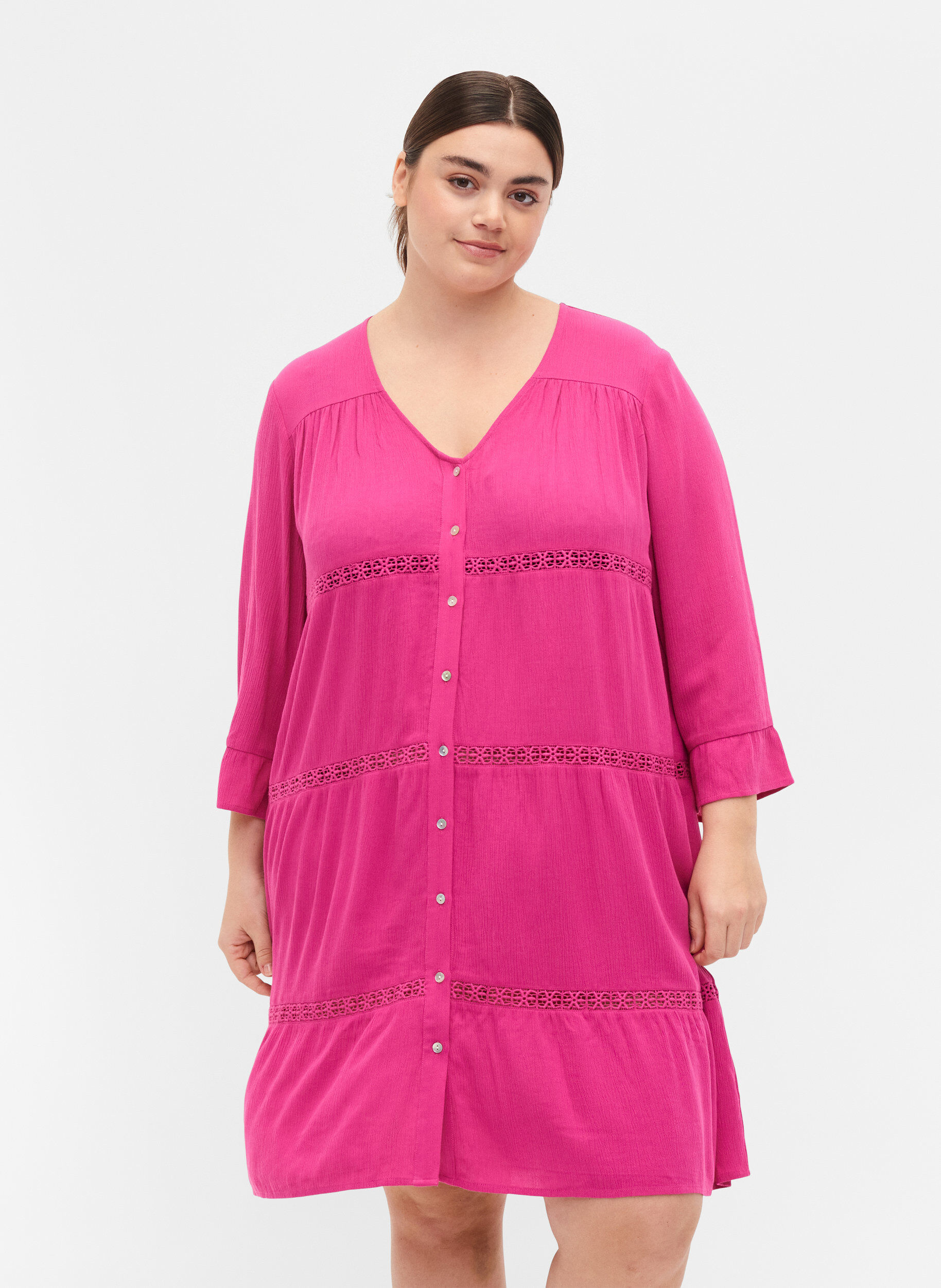 Zizzi Viskose Strandkleid, Raspberry Rose, Model image number 0