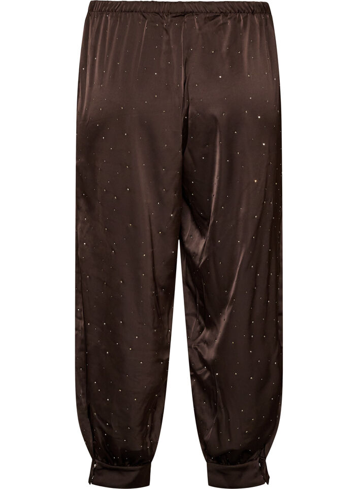 Ballonhose aus Satin mit Strasssteinen, Braun, Packshot image number 1