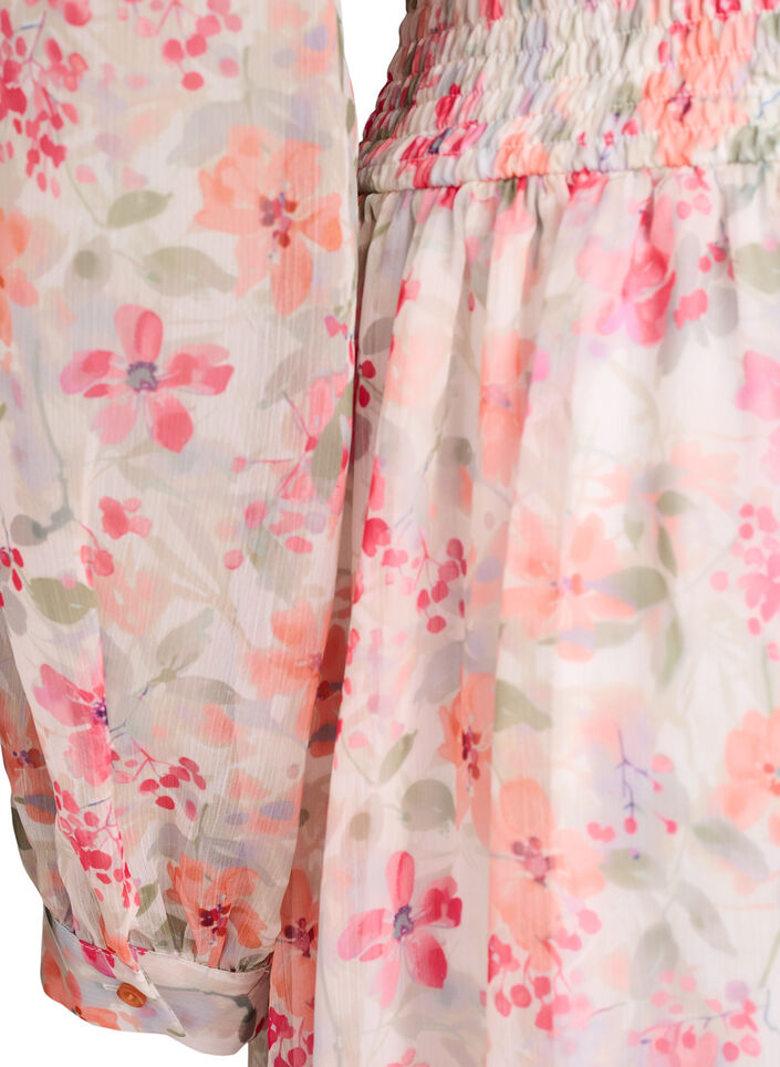 Gebl&uuml;mtes Midikleid mit Wickeloptik und Smock, Orange, Packshot image number 3