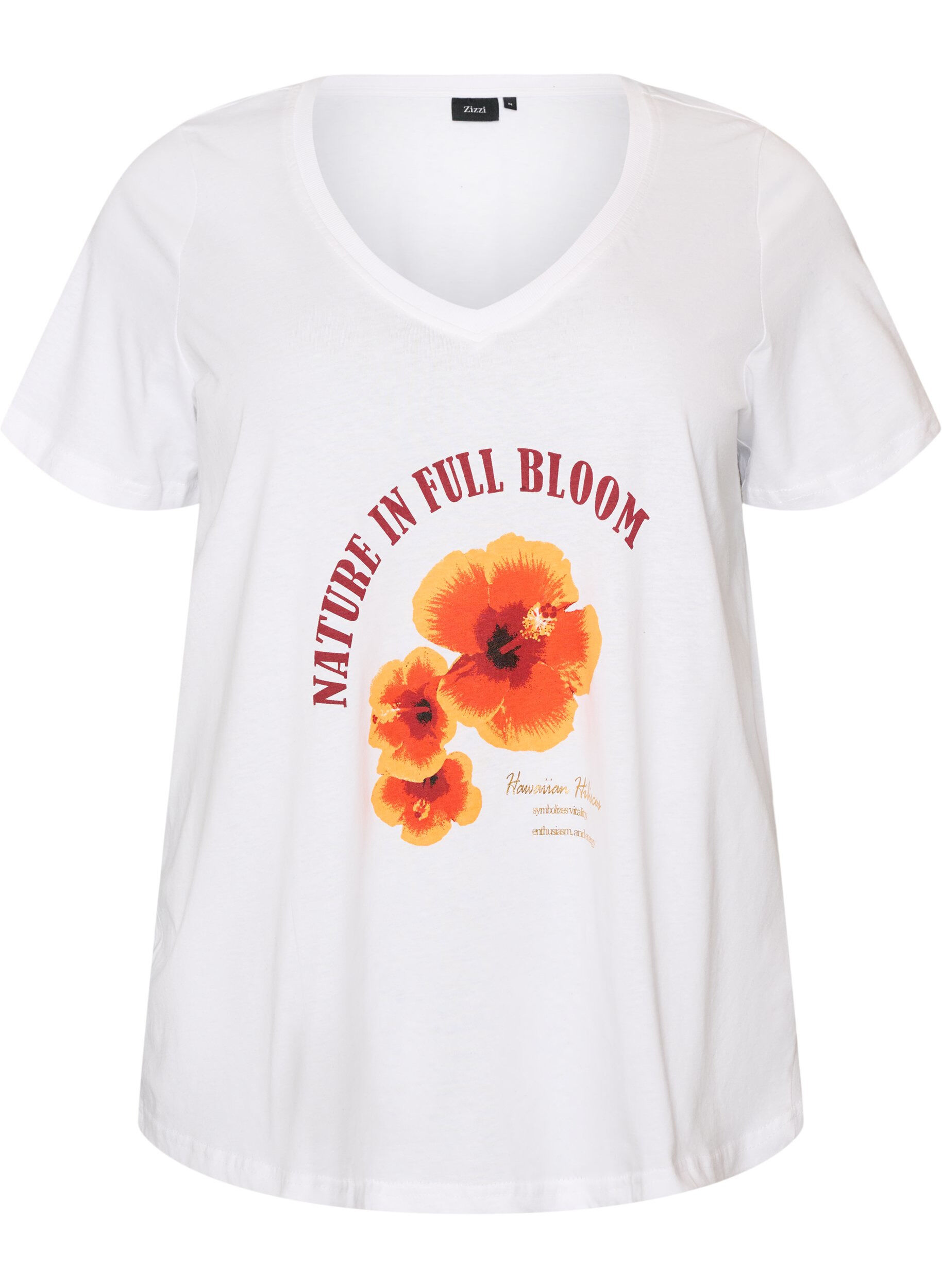 ZizziT-Shirt aus Baumwolle mit Frontprint und V-Ausschnitt, Wei&szlig;, Packshot image number 0