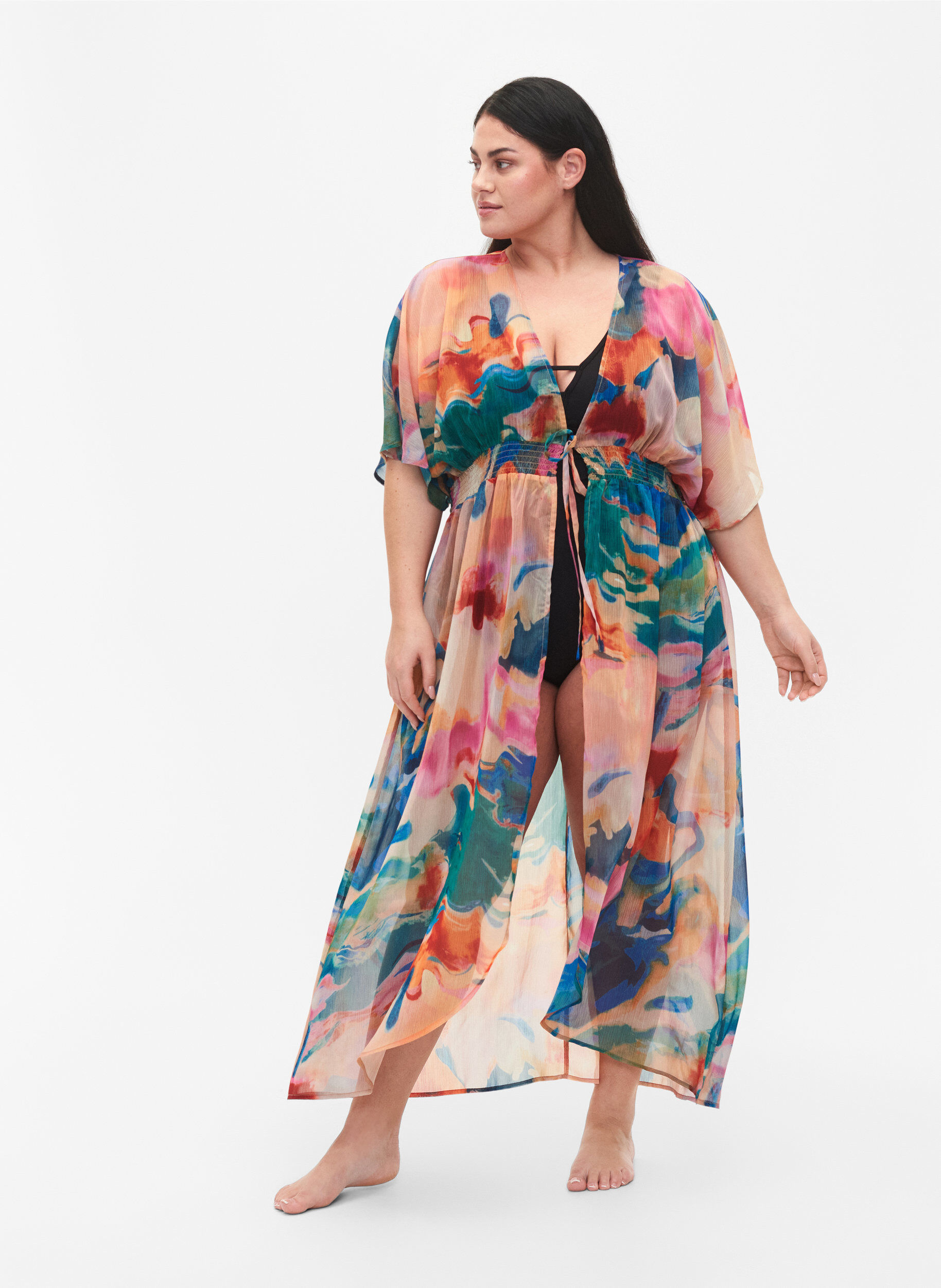 Zizzi Strandkimono mit Print, Watercolor, Model image number 0