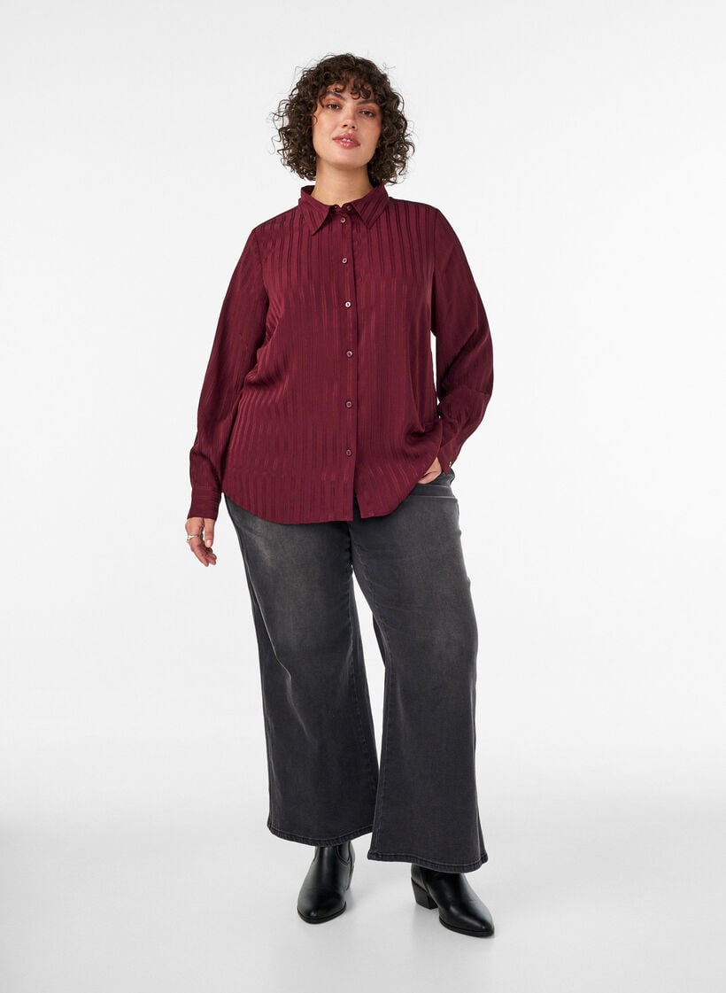 Bluse mit Strukturstreifen und Glitzerf&auml;den, Rot, Model image number 1