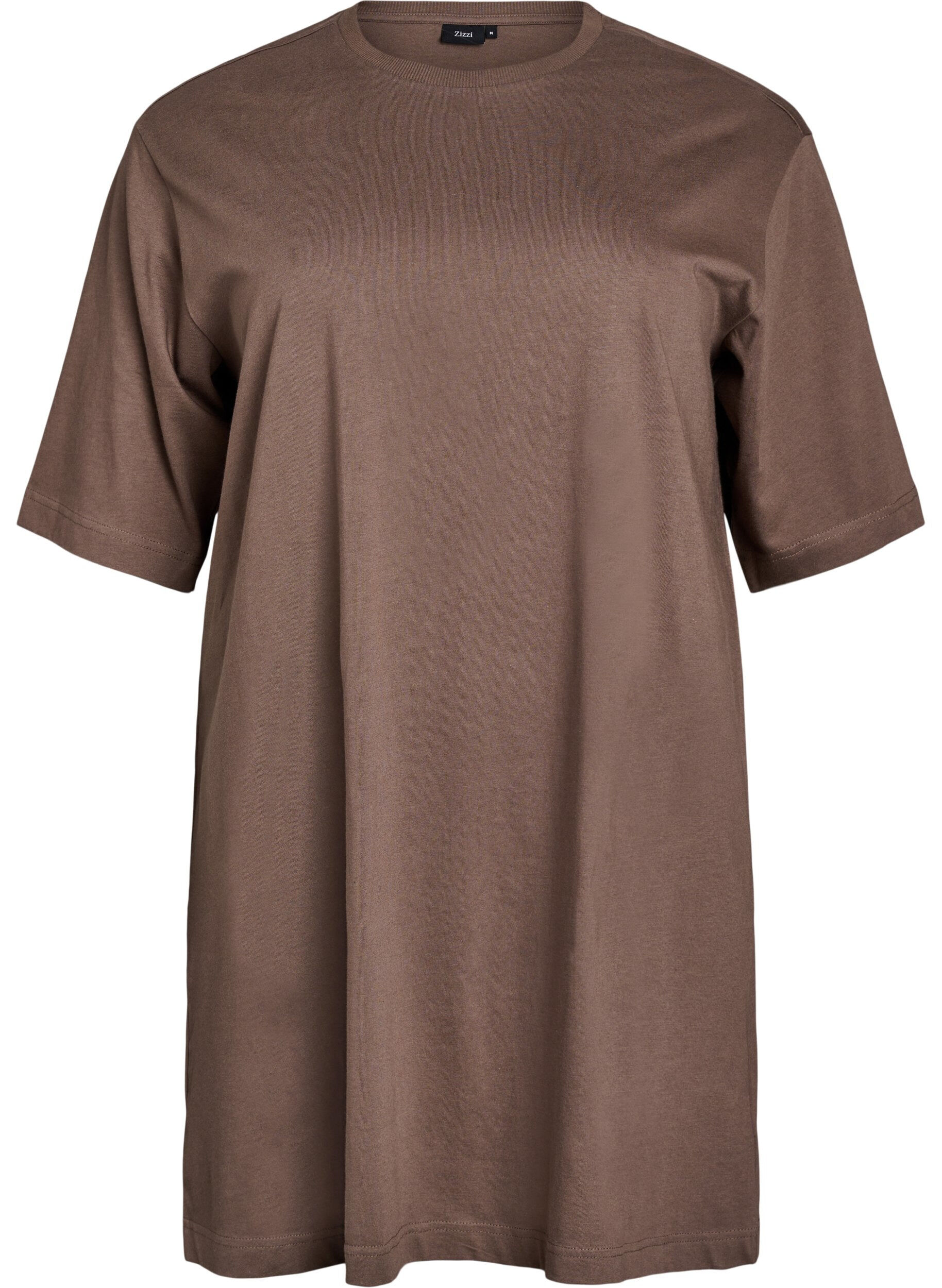 Zizzi Knielanges Baumwoll-T-Shirt-Kleid, Braun, Packshot image number 0