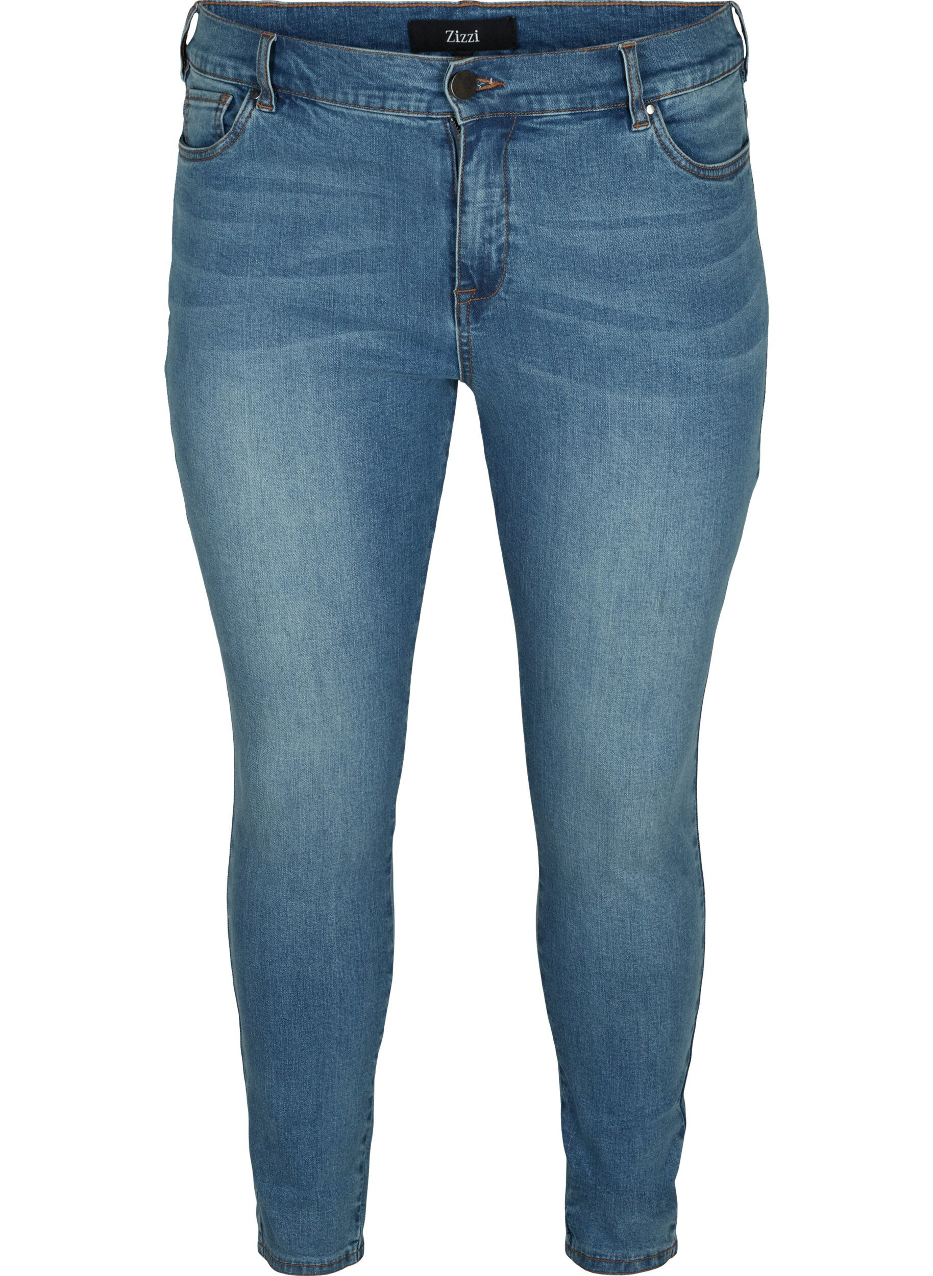Zizzi Cropped Amy Jeans mit hoher Taille und Schleife, Blue denim, Packshot image number 0