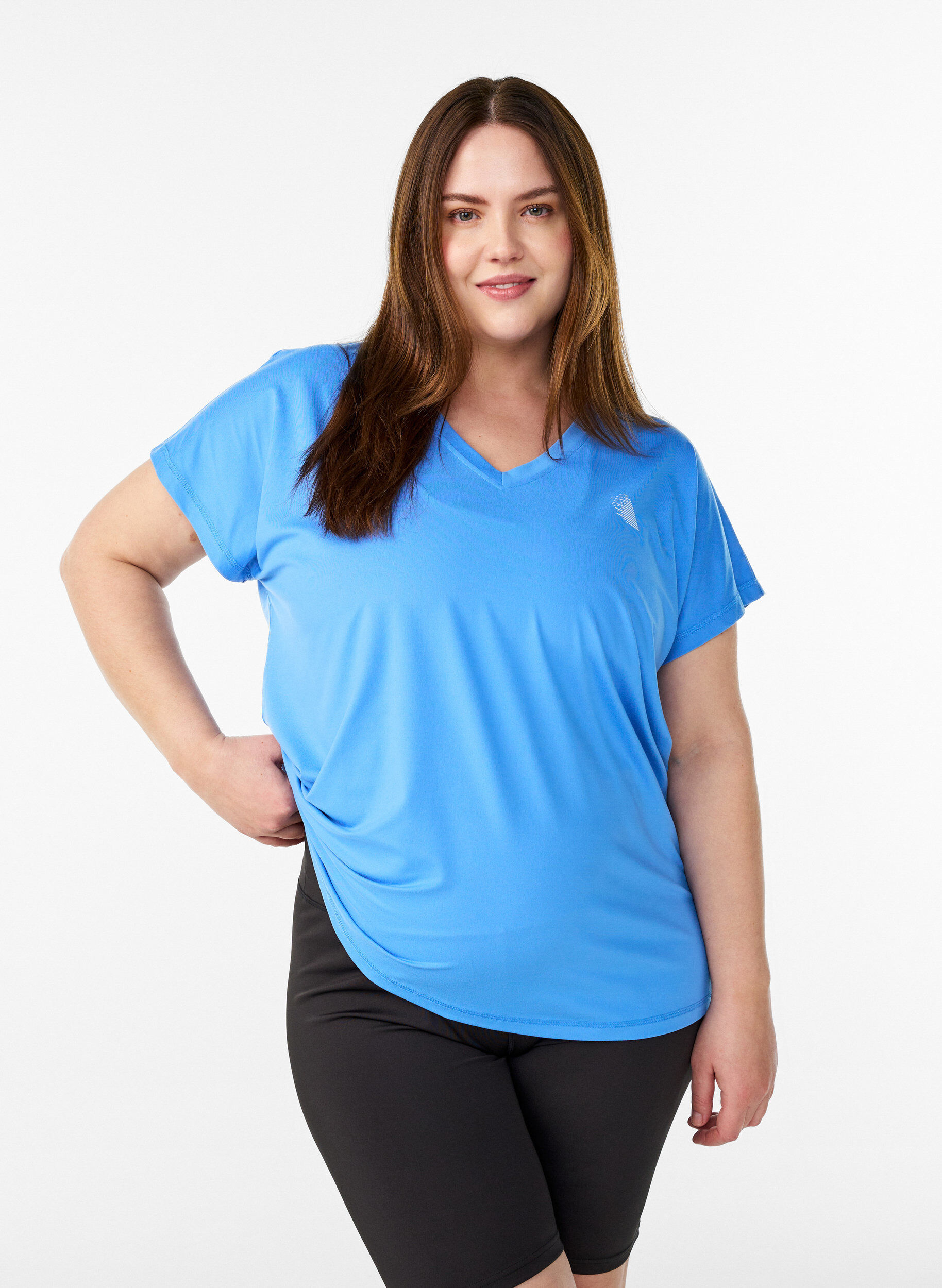 Zizzi Lockeres Trainings-T-Shirt mit V-Ausschnitt, Blau, Model image number 0