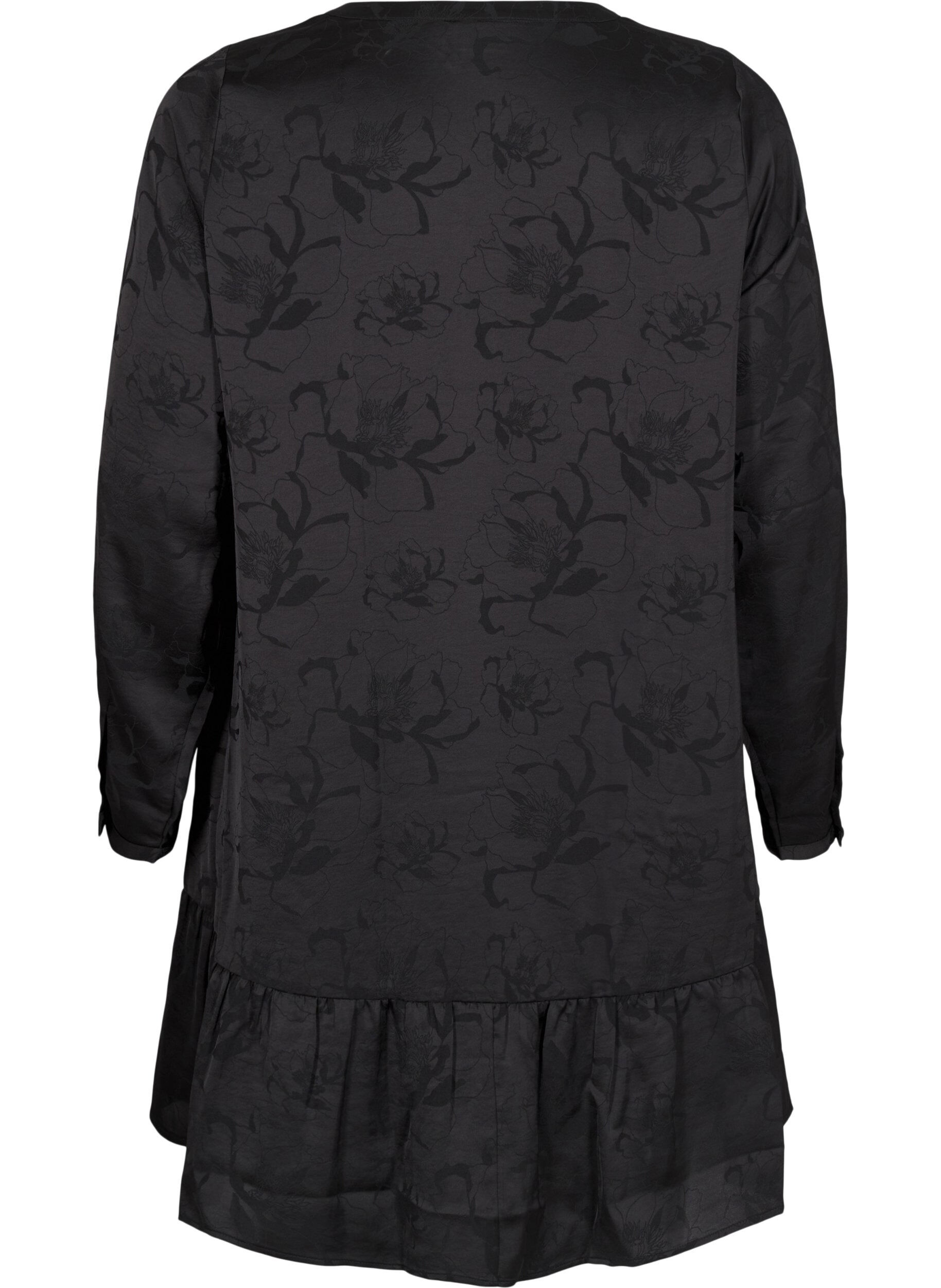 Zizzi Kurzes Satinkleid mit Ton-in-Ton-Muster, Black, Packshot image number 1