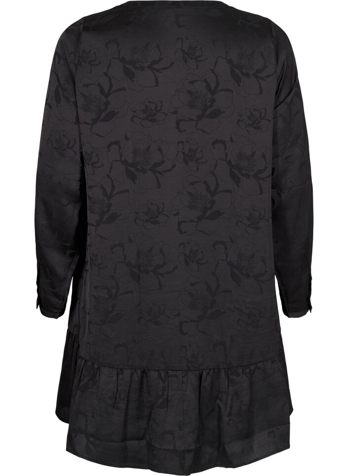 Kurzes Satinkleid mit Ton-in-Ton-Muster, Black, Packshot image number 1